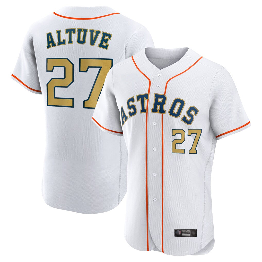 Kooe H.Astros #27 Jose Altuve Player Gold Collection Limited Elite Home Stitched Jerseys