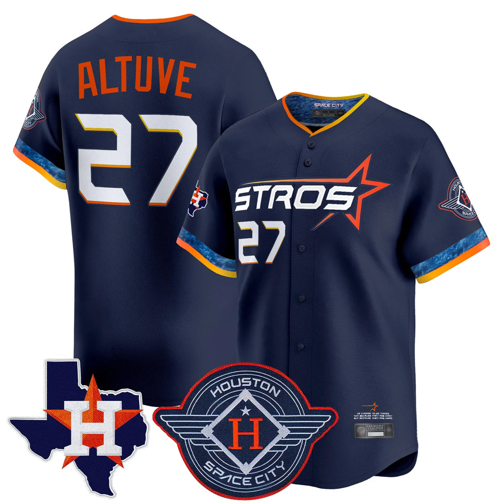 Kooe H.Astros #27 Jose Altuve Player Navy City Connect Texas Patch Vapor Premier Limited Home Stitched Jerseys