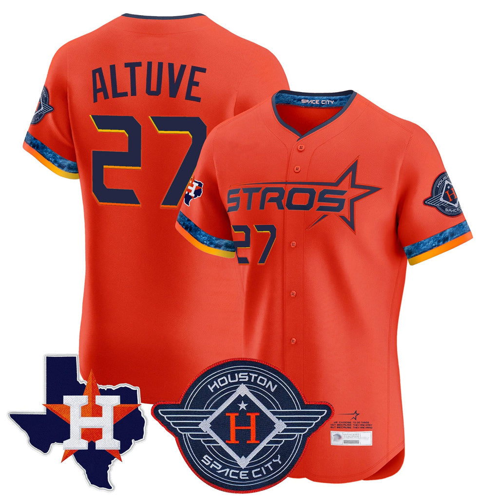 Kooe H.Astros #27 Jose Altuve Player Orange City Connect Texas Patch Vapor Premier Limited Elite Home Stitched Jerseys