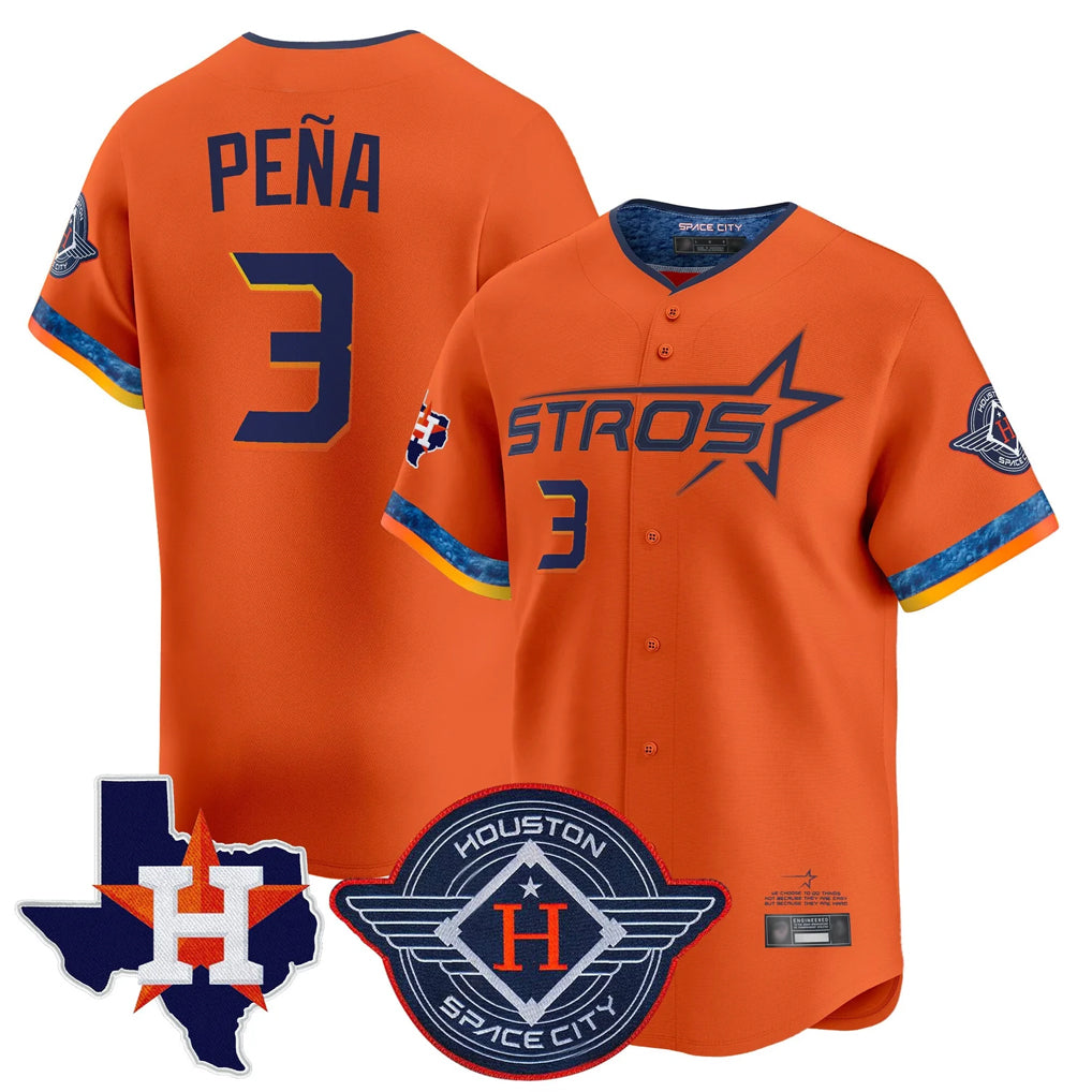 Kooe H.Astros #3 Jeremy Pe?a Player Orange City Connect Texas Patch Vapor Premier Limited Home Stitched Jerseys