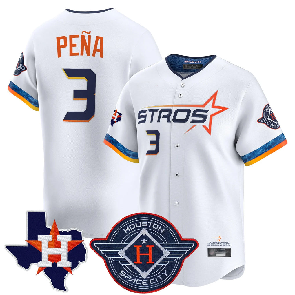Kooe H.Astros #3 Jeremy Pe?a Player White City Connect Texas Patch Vapor Premier Limited Home Stitched Jerseys
