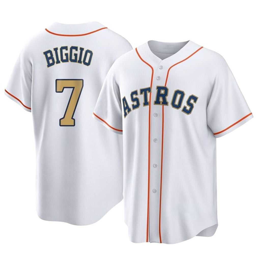 Kooe H.Astros #7 Craig Biggio Player Gold Collection Game Home Stitched Jerseys