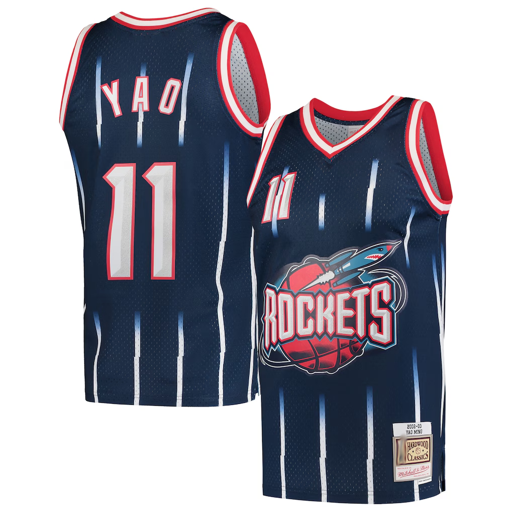 Kooe H.Rockets #11 Yao Ming Mitchell & Ness Navy 2002-2003 Hardwood Classics Swingman Stitched Jerseys