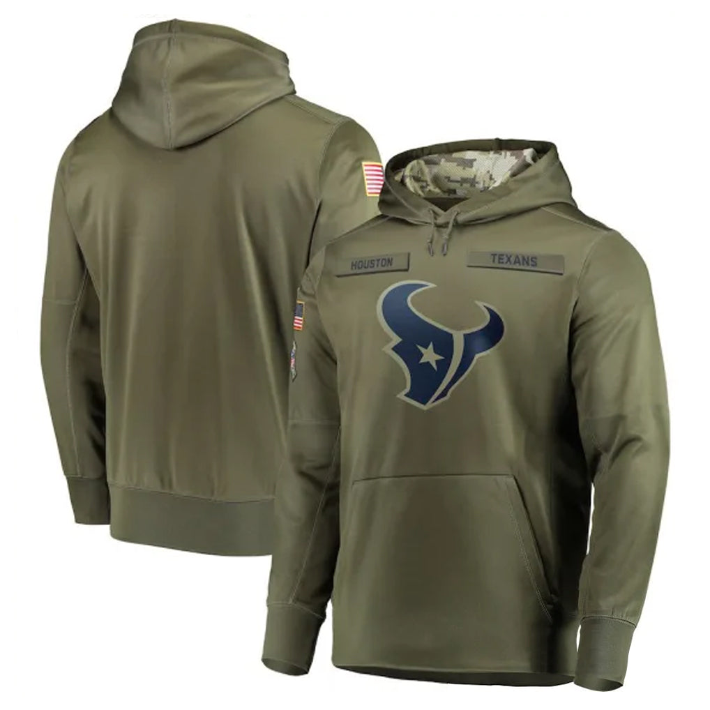Kooe H.Texans Olive Salute to Service Pullover Hoodies Home Game Blank Player Stitched Jerseys