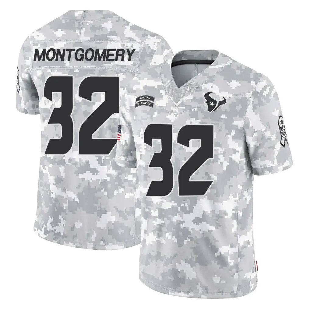 Kooe H.Texans #32 David Montgomery Player Arctic Camo Salute To Service Limited Game Stitched Jerseys