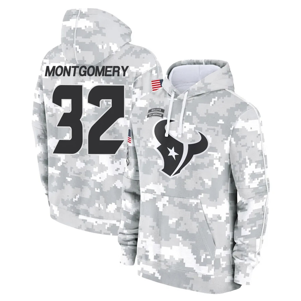 Kooe H.Texans #32 David Montgomery Player Arctic Camo Salute to Service Hoodies Limited Game Stitched Jerseys