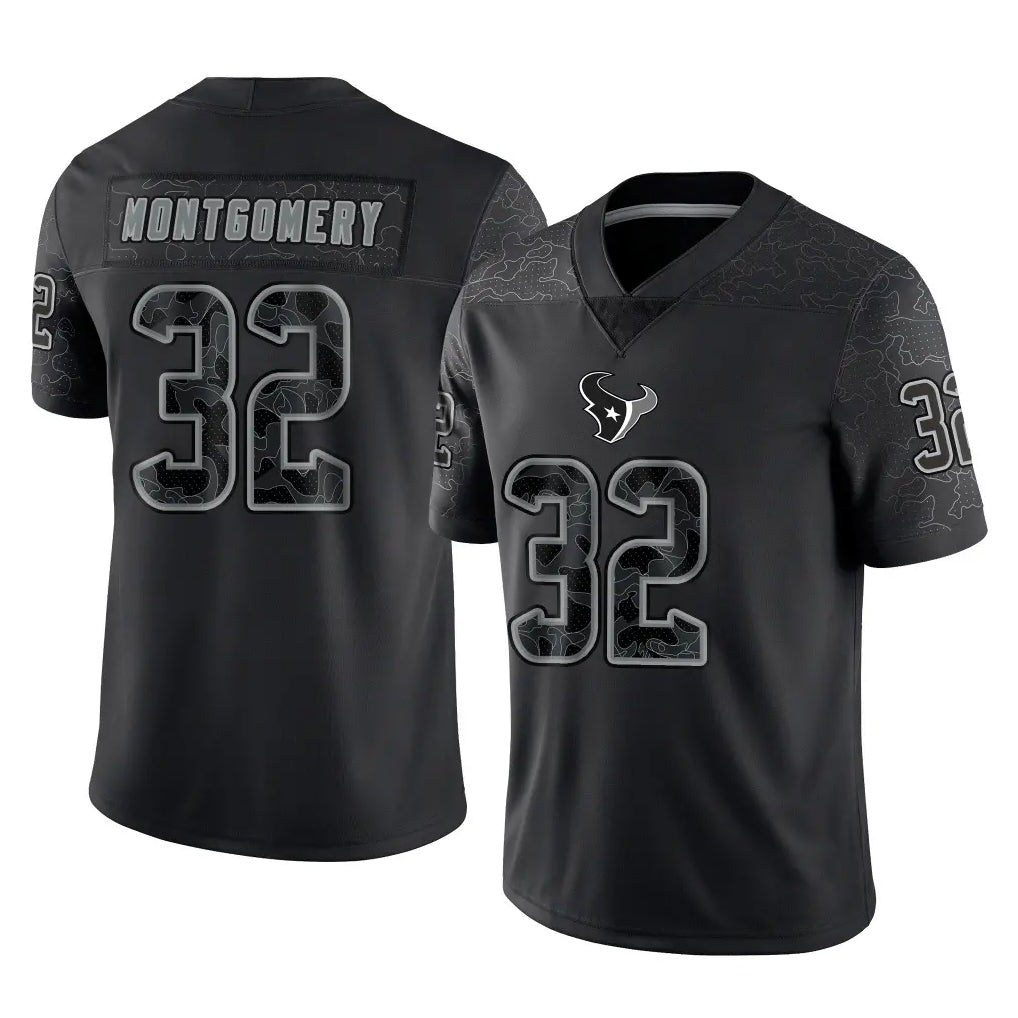 Kooe H.Texans #32 David Montgomery Player Black Reflective Limited Game Stitched Jerseys