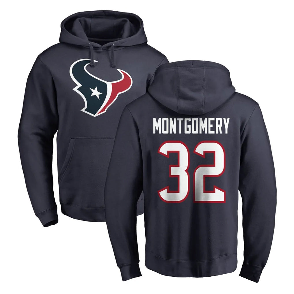 Kooe H.Texans #32 David Montgomery Player Navy Pro Line Pullover Hoodie Limited Game Stitched Jerseys