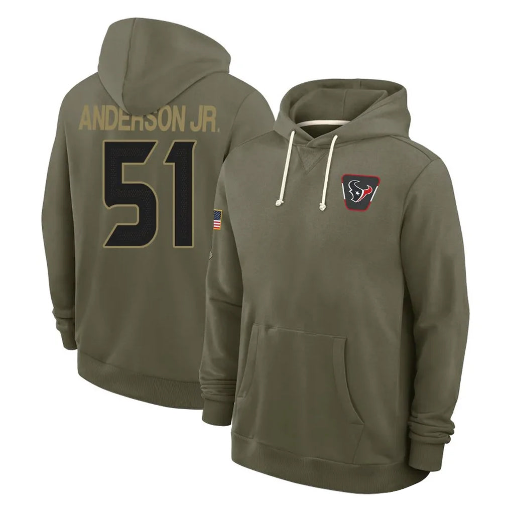Kooe H.Texans #51 Will Anderson Jr. Player Olive Salute to Service Pullover Hoodies Limited Stitched Jerseys