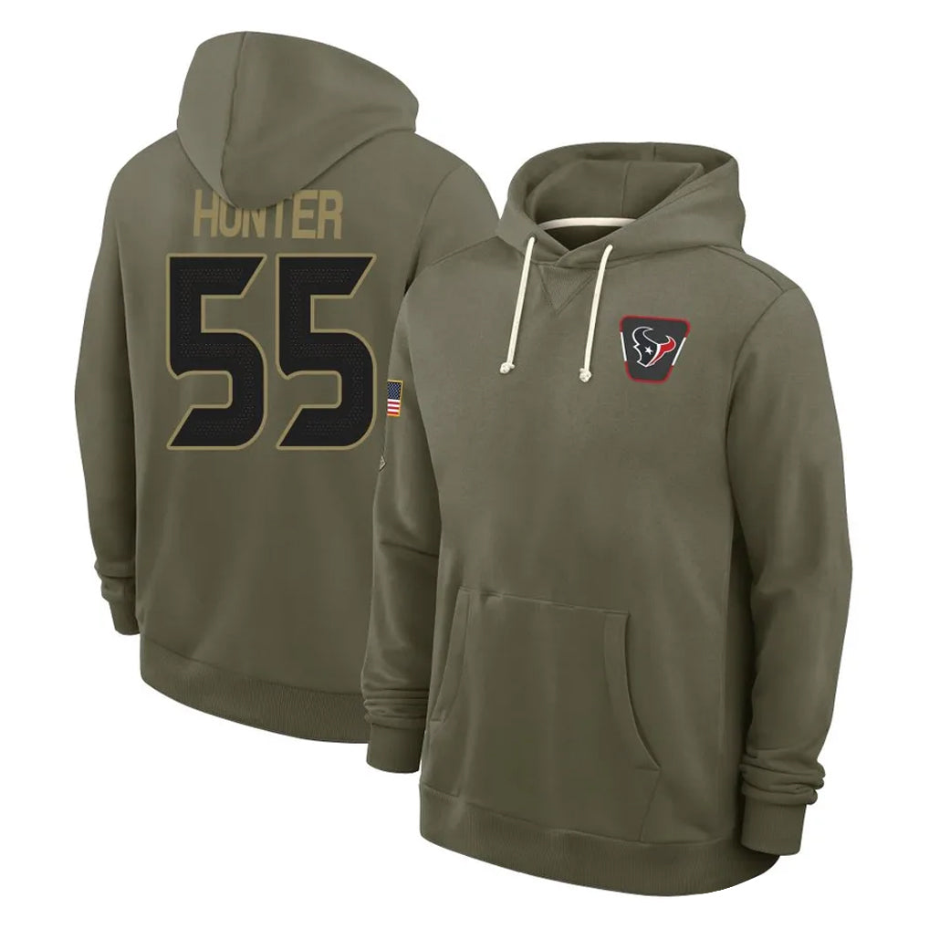 Kooe H.Texans #55 Danielle Hunter Player Olive Salute to Service Pullover Hoodies Limited Stitched Jerseys