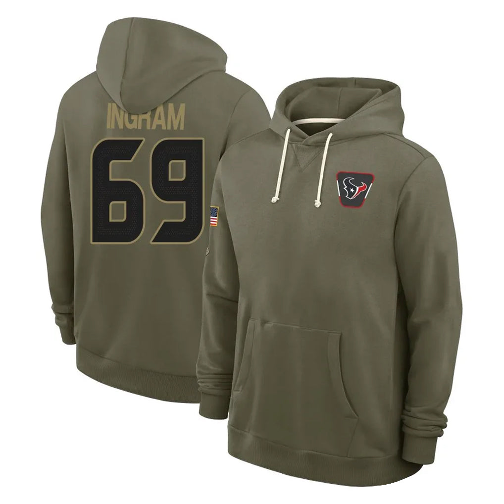Kooe H.Texans #69 Ed Ingram Player Olive Salute to Service Pullover Hoodies Limited Stitched Jerseys
