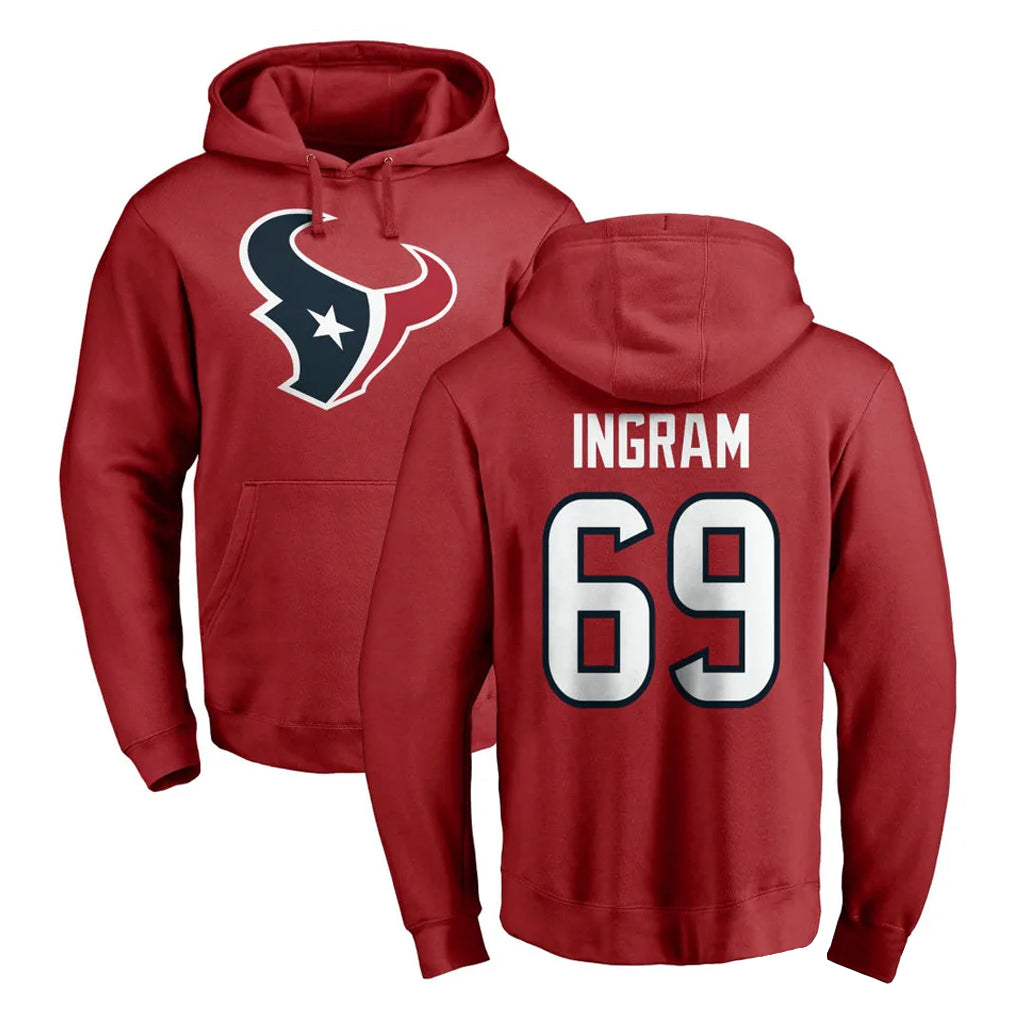 Kooe H.Texans #69 Ed Ingram Player Red Pro Line Pullover Hoodie Limited Game Stitched Jerseys
