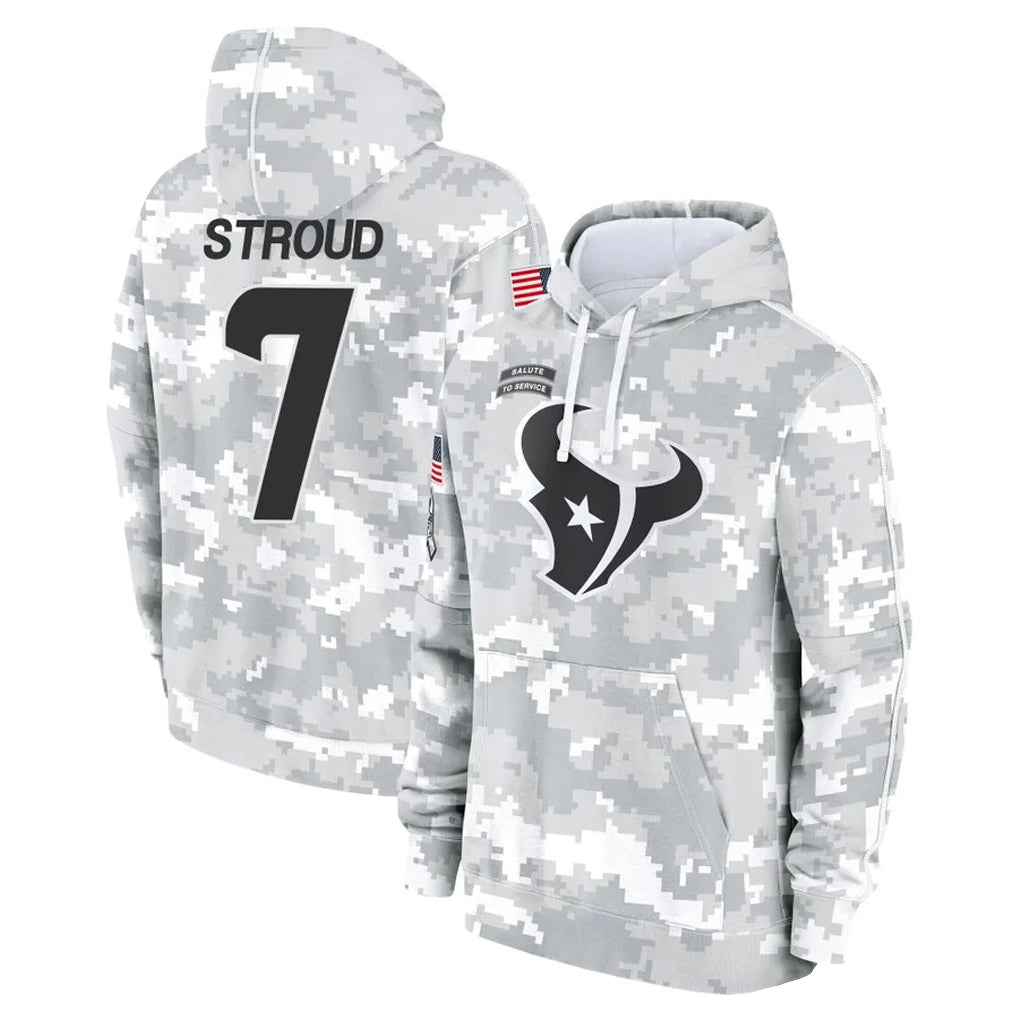 Kooe H.Texans #7 CJ Stroud Player Arctic Camo Salute to Service Hoodies Limited Game Stitched Jerseys