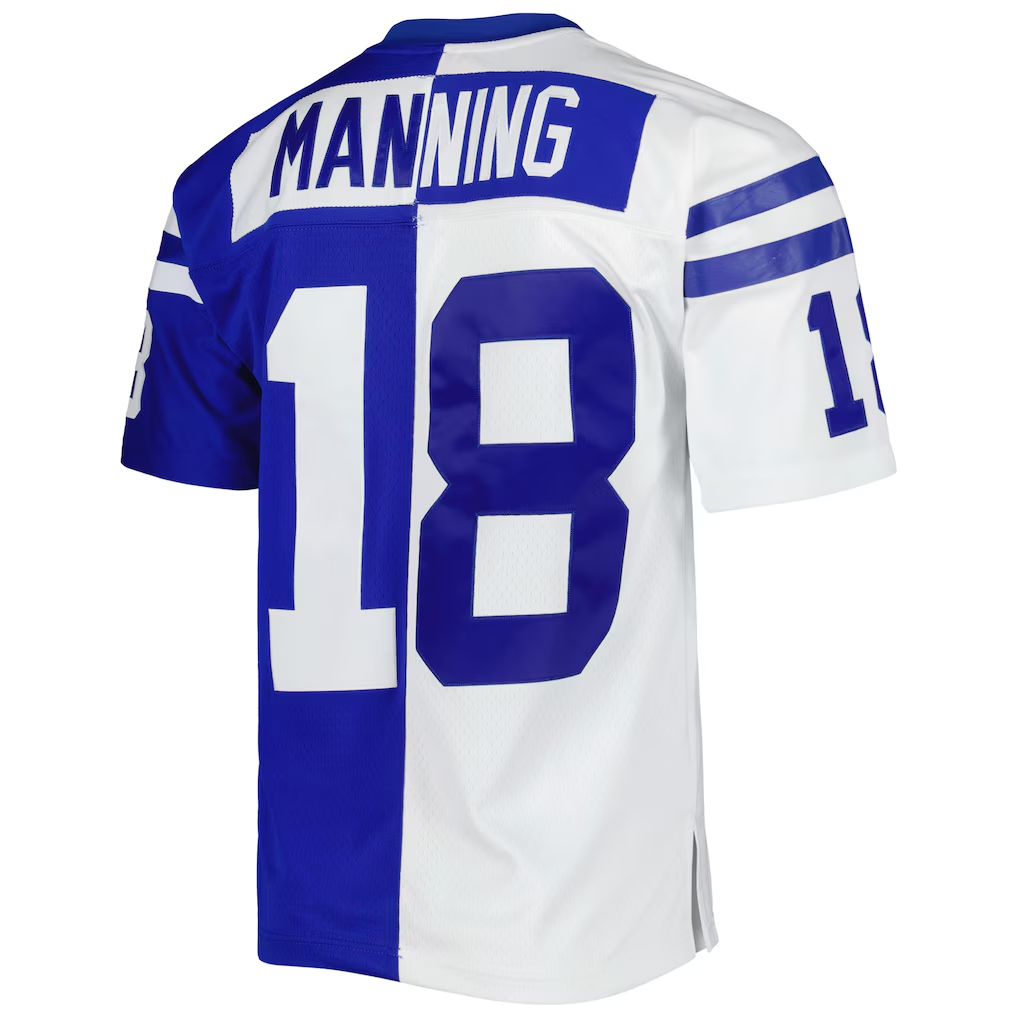 Kooe IN.Colts #18 Peyton Manning Mitchell & Ness Royal White 1998 Split Legacy Replica Stitched Puhic Jersey