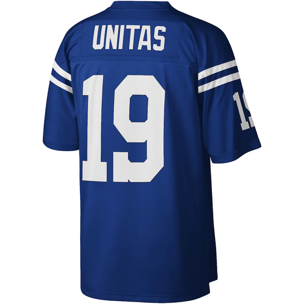 Kooe IN.Colts #19 Johnny Unitas Mitchell & Ness Royal Legacy Replica Stitched Puhic Jersey