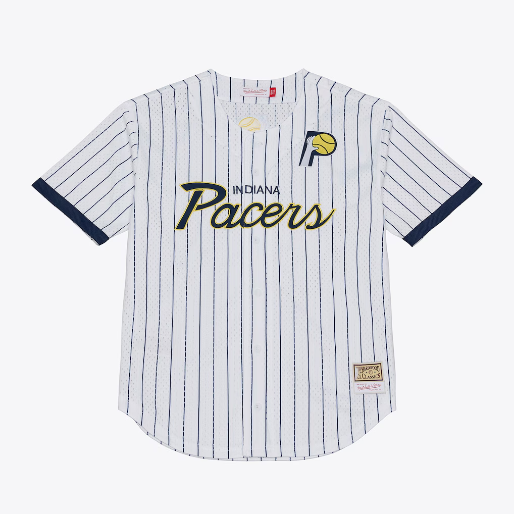 Kooe I.Pacers Mitchell & Ness White Head Coach Pinstripe Mesh Full-Button Baseball Jerseys