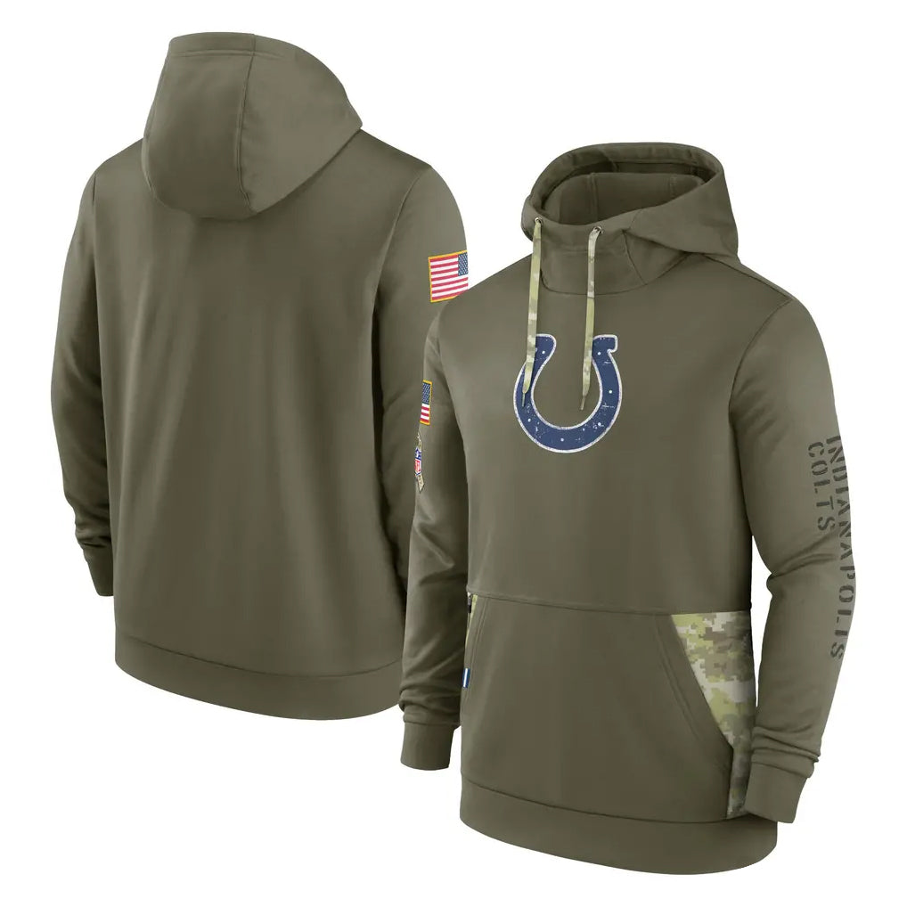 Kooe IN.Colts Olive Salute To Service Hoodies Limited Blank Player Stitched Jerseys
