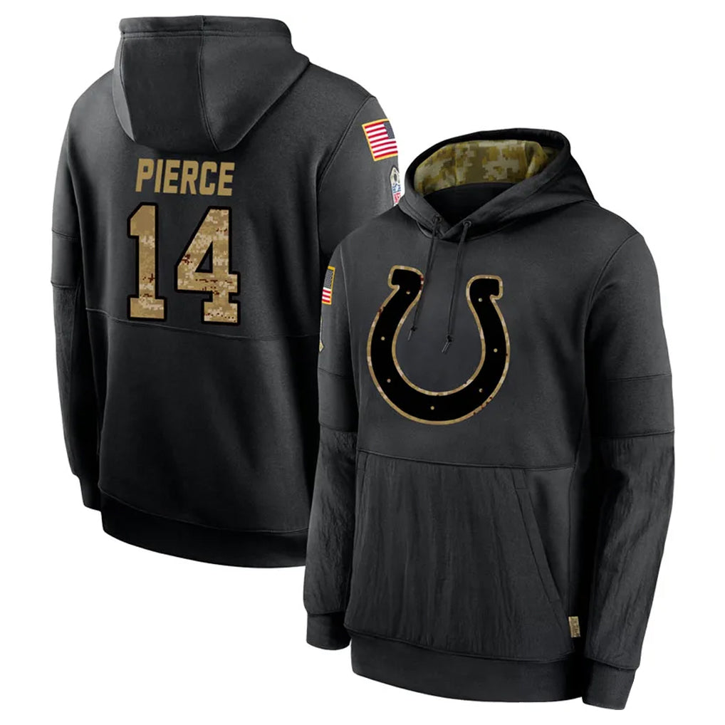 Kooe IN.Colts #14 Alec Pierce Player Black Salute to Service Hoodies Limited Game Stitched Jerseys