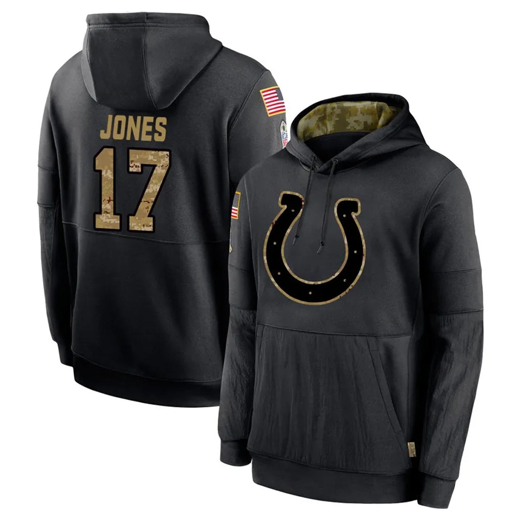 Kooe IN.Colts #17 Daniel Jones Player Black Salute to Service Hoodies Limited Game Stitched Jerseys