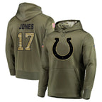 Kooe IN.Colts #17 Daniel Jones Player Olive Salute to Service Pullover Hoodies Home Game Stitched Jerseys