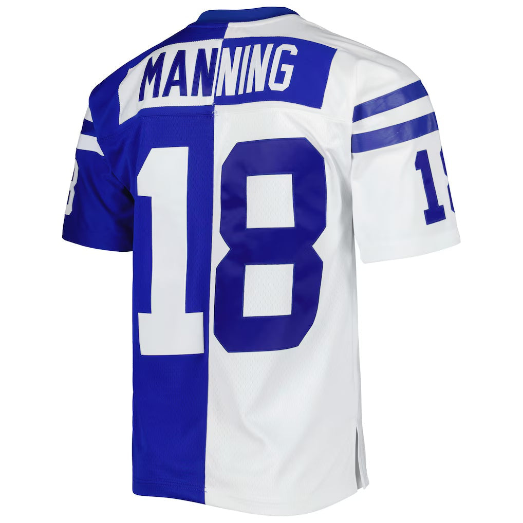 Kooe IN.Colts #18 Peyton Manning Mitchell & Ness Royal-White Split Legacy Replica Stitched Jerseys
