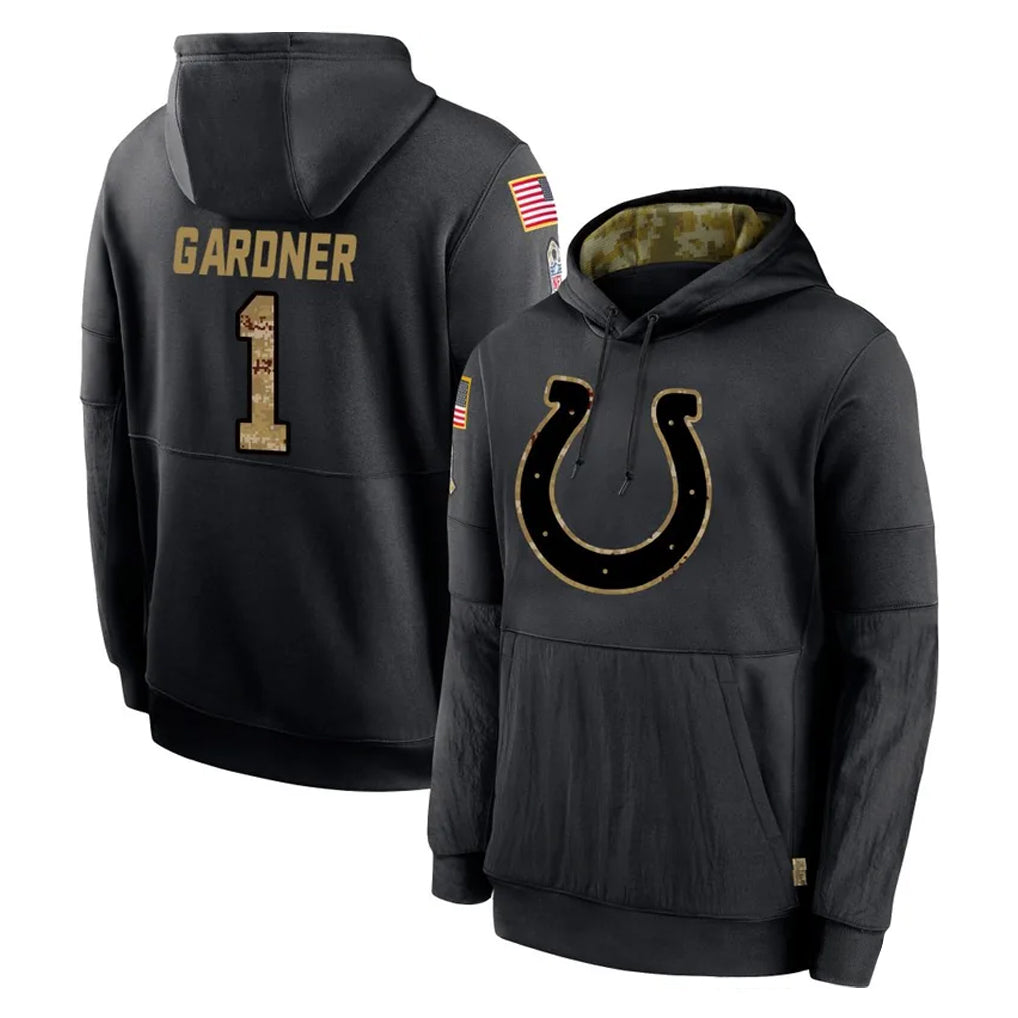 Kooe IN.Colts #1 Sauce Gardner Player Black Salute to Service Hoodies Limited Game Stitched Jerseys