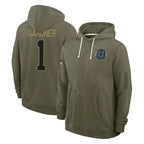Kooe IN.Colts #1 Sauce Gardner Player Olive Salute to Service Pullover Hoodies Limited Stitched Jerseys