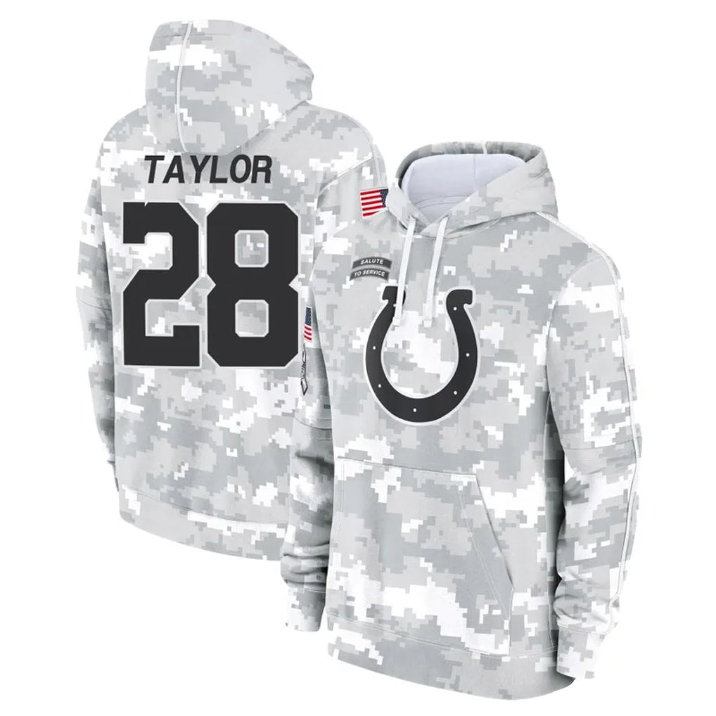 Kooe IN.Colts #28 Jonathan Taylor Player Arctic Camo Salute to Service Hoodies Limited Game Stitched Jerseys