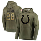 Kooe IN.Colts #28 Jonathan Taylor Player Olive Salute To Service Hoodies Stitched Jerseys