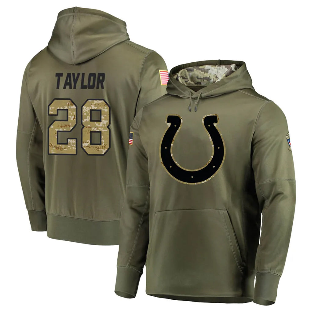 Kooe IN.Colts #28 Jonathan Taylor Player Olive Salute To Service Hoodies Stitched Jerseys