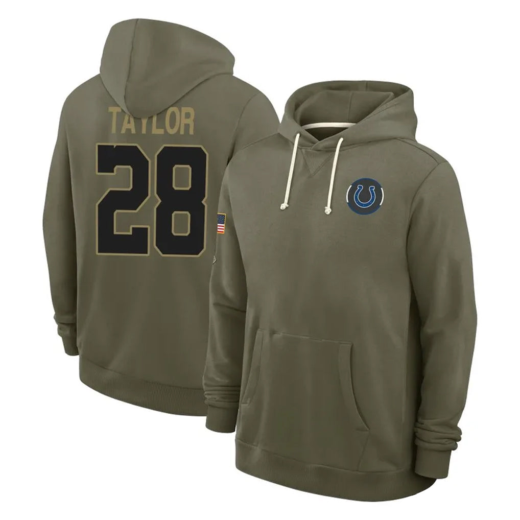 Kooe IN.Colts #28 Jonathan Taylor Player Olive Salute to Service Pullover Hoodies Limited Stitched Jerseys