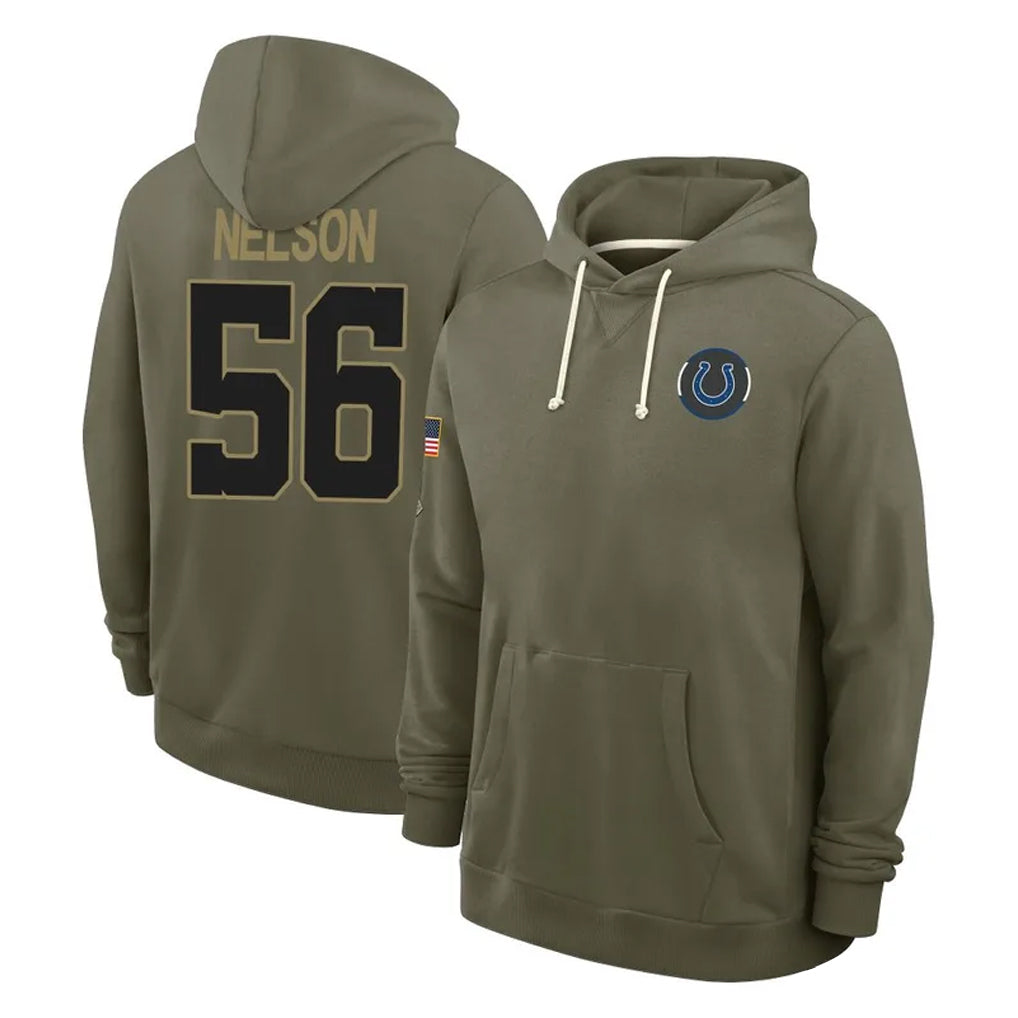 Kooe IN.Colts #56 Quenton Nelson Player Olive Salute to Service Pullover Hoodies Limited Stitched Jerseys