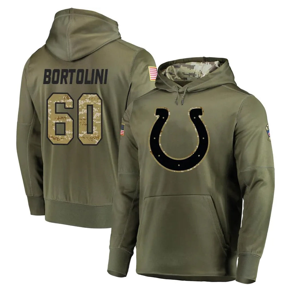 Kooe IN.Colts #60 Tanor Bortolini Player Olive Salute to Service Pullover Hoodies Home Game Stitched Jerseys