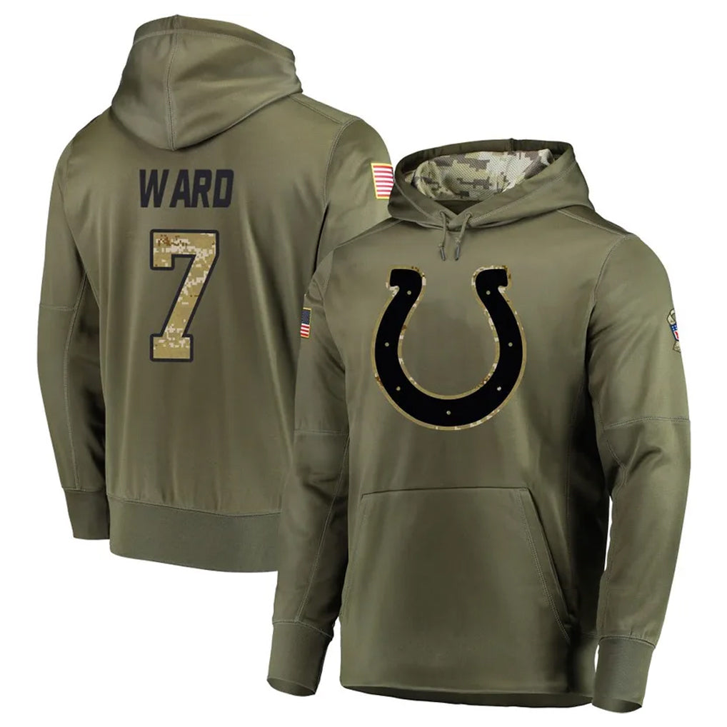 Kooe IN.Colts #7 Charvarius Ward Sr. Player Olive Salute to Service Pullover Hoodies Home Game Stitched Jerseys