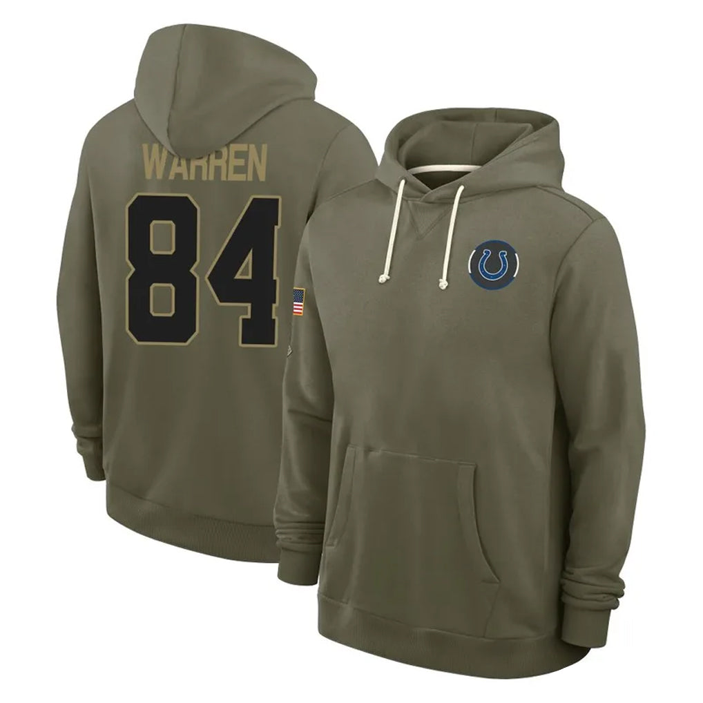 Kooe IN.Colts #84 Tyler Warren Player Olive Salute to Service Pullover Hoodies Limited Stitched Jerseys