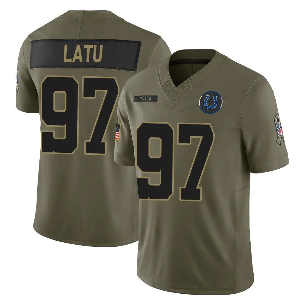 Kooe IN.Colts #97 Laiatu Latu Player Olive 2025 Salute To Service Limited Game Stitched Jerseys
