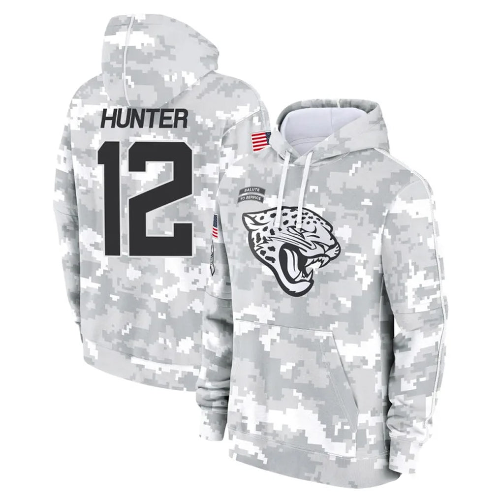 Kooe J.Jaguars #12 Travis Hunter Player Arctic Camo Salute to Service Hoodies Limited Game Stitched Jerseys