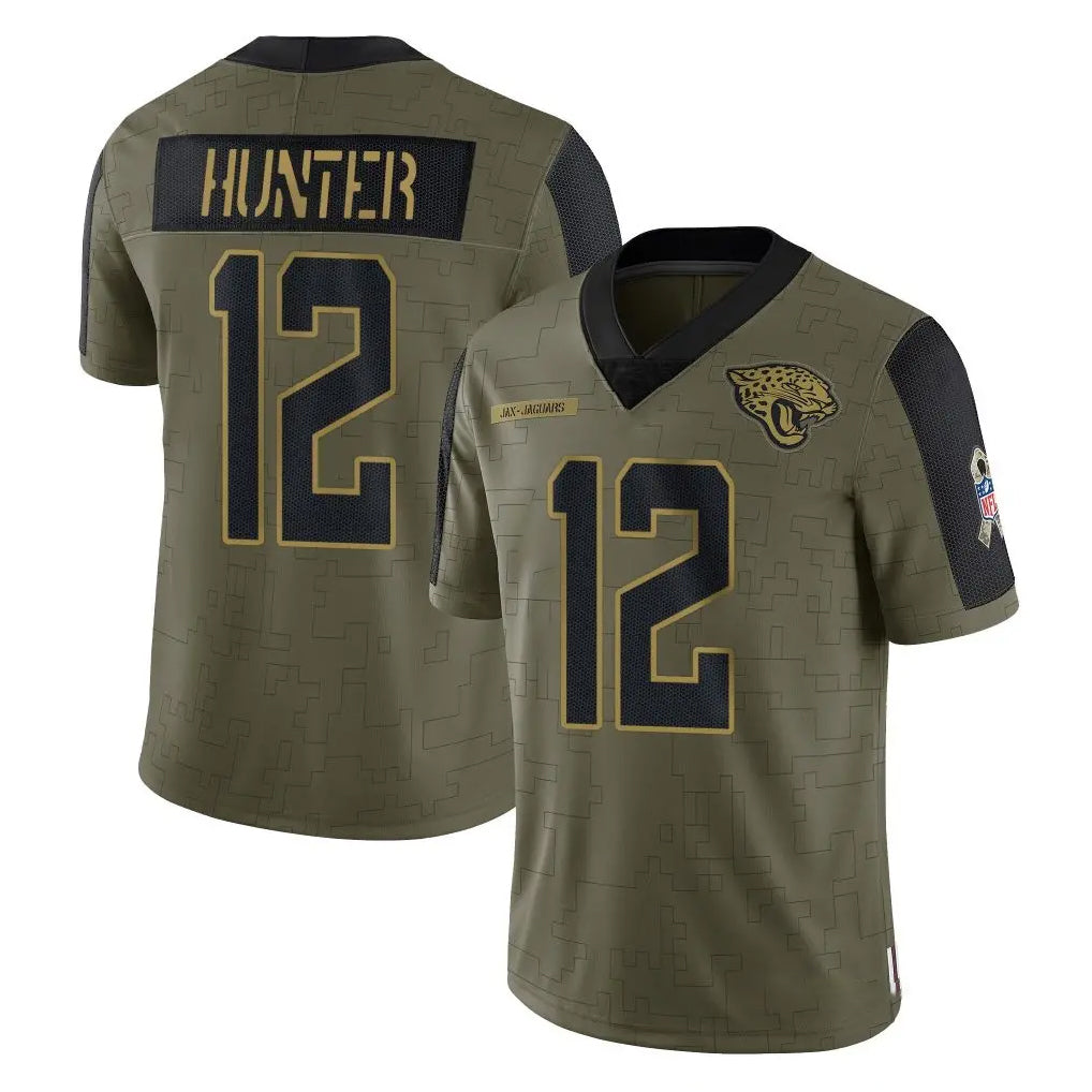 Kooe J.Jaguars #12 Travis Hunter Player Olive Salute To Service Limited Game Stitched Jerseys