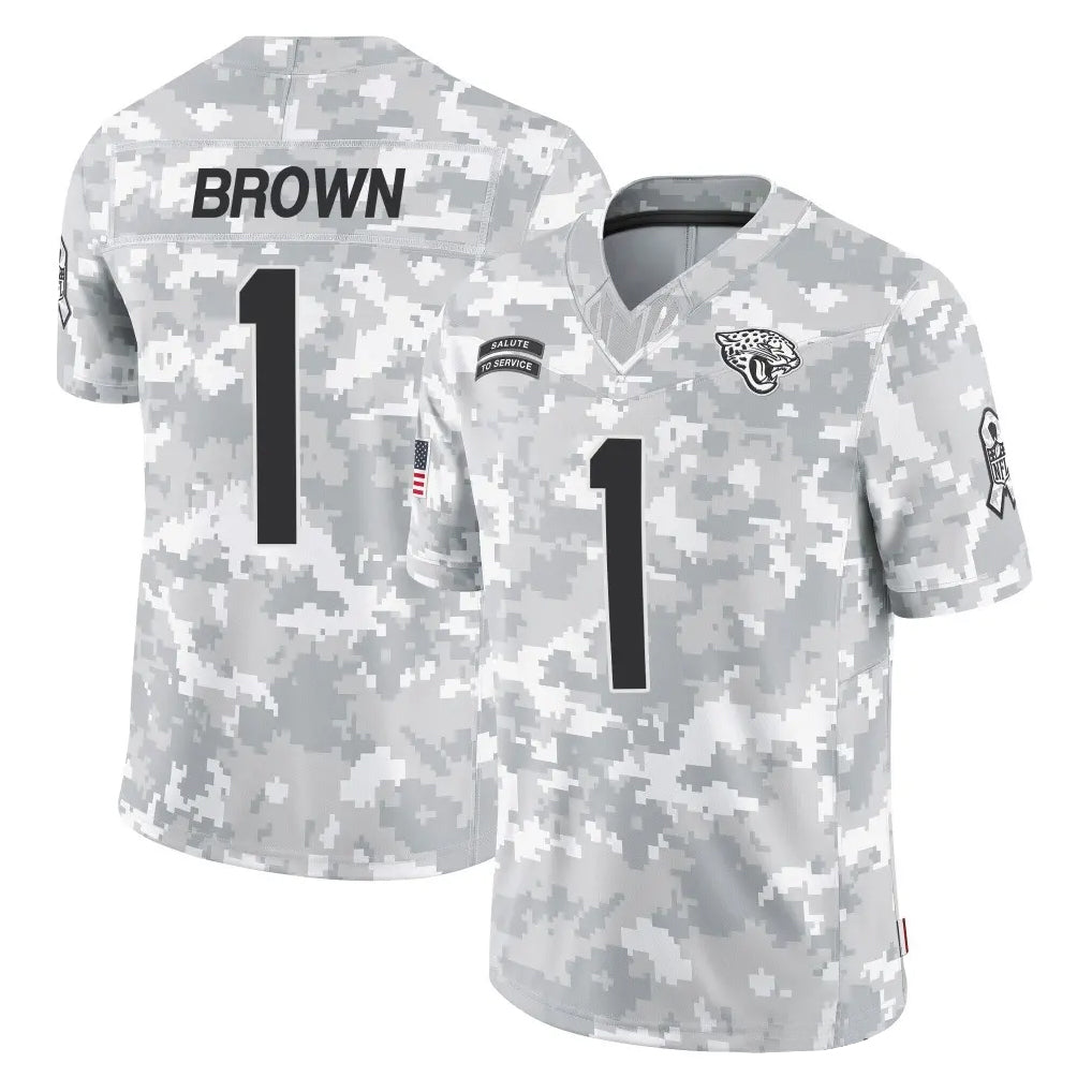 Kooe J.Jaguars #1 Montaric Brown Player Arctic Camo Salute To Service Limited Game Stitched Jerseys