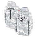 Kooe J.Jaguars #1 Montaric Brown Player Arctic Camo Salute to Service Hoodies Limited Game Stitched Jerseys