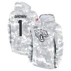 Kooe J.Jaguars #1 Montaric Brown Player Arctic Camo Salute to Service Hoodies Limited Game Stitched Jerseys