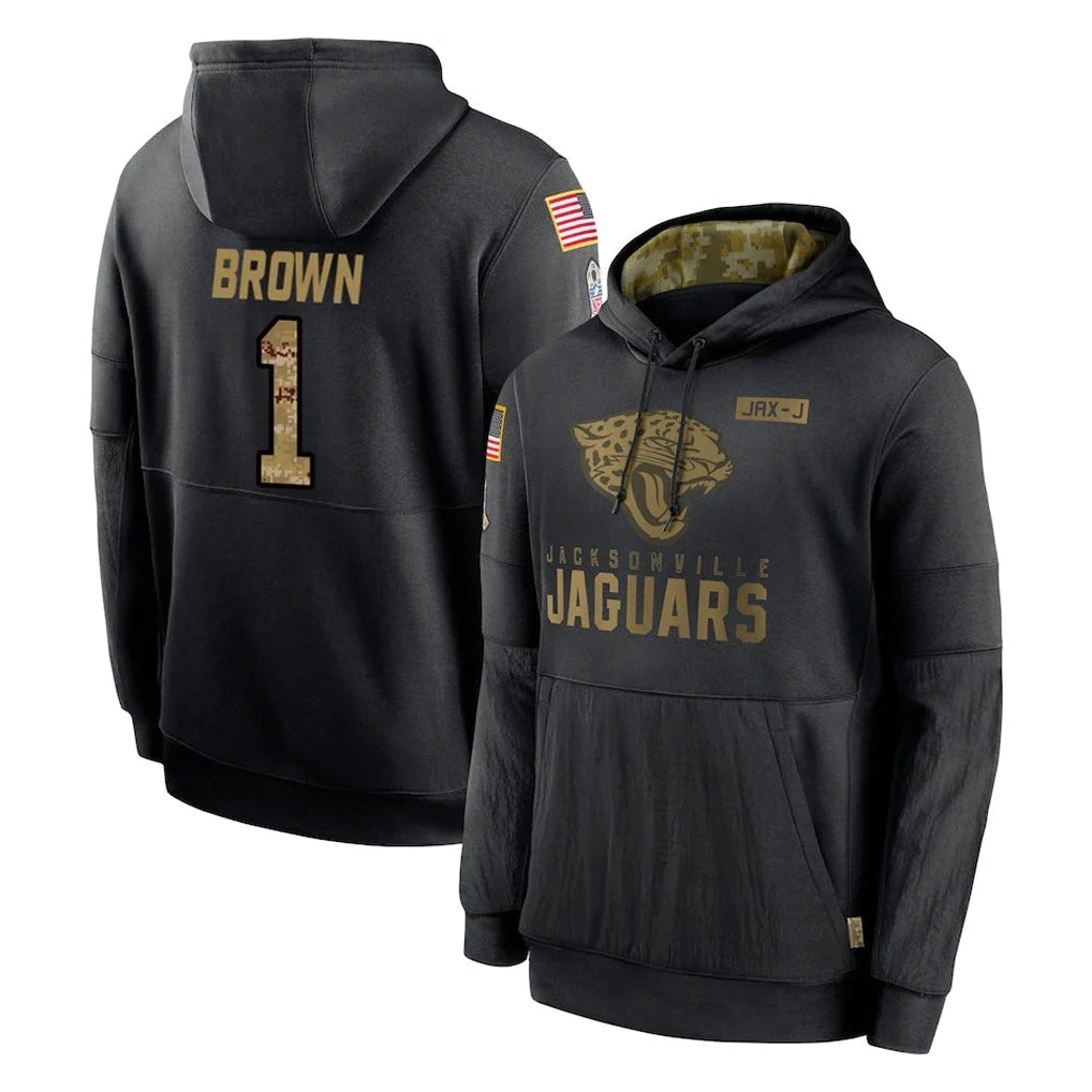 Kooe J.Jaguars #1 Montaric Brown Player Black Salute to Service Hoodies Limited Game Stitched Jerseys