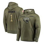 Kooe J.Jaguars #1 Montaric Brown Player Olive Salute to Service Pullover Hoodies Home Game Stitched Jerseys
