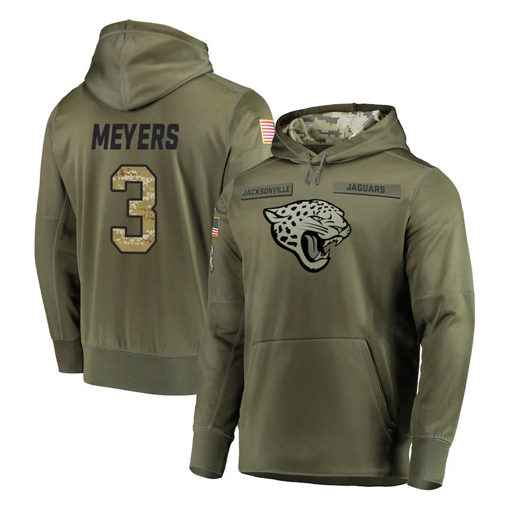 Kooe J.Jaguars #3 Jakobi Meyers Player Olive Salute to Service Pullover Hoodies Home Game Stitched Jerseys