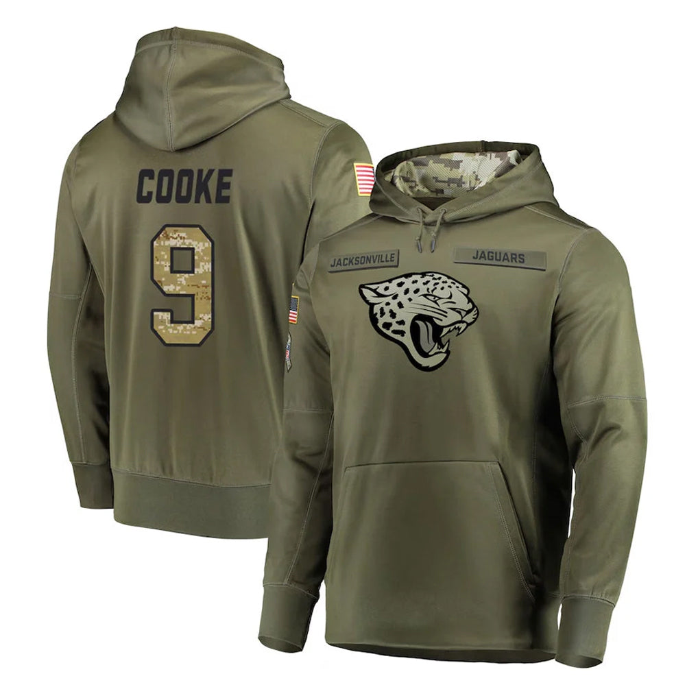Kooe J.Jaguars #9 Logan Cooke Player Olive Salute to Service Pullover Hoodies Home Game Stitched Jerseys
