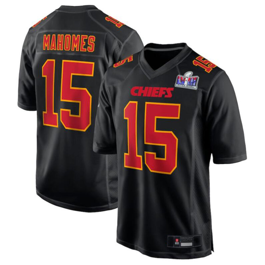 Kooe KC.Chiefs #15 Patrick Mahomes Black Super Bowl LVIII Carbon Fashion Game Player Jersey American Stitched Jerseys
