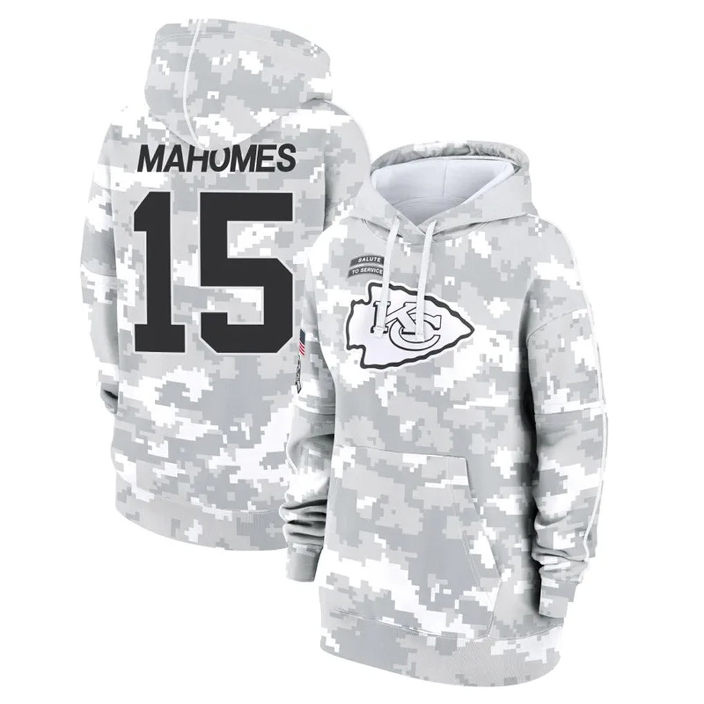 Kooe KC.Chiefs #15 Patrick Mahomes Player Arctic Camo Salute to Service Hoodies Stitched Jerseys