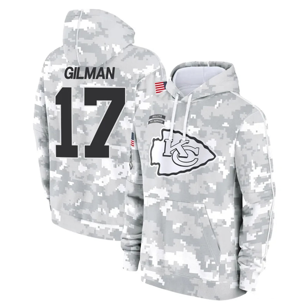 Kooe KC.Chiefs #17 Alohi Gilman Player Arctic Camo Salute to Service Hoodies Limited Game Stitched Jerseys