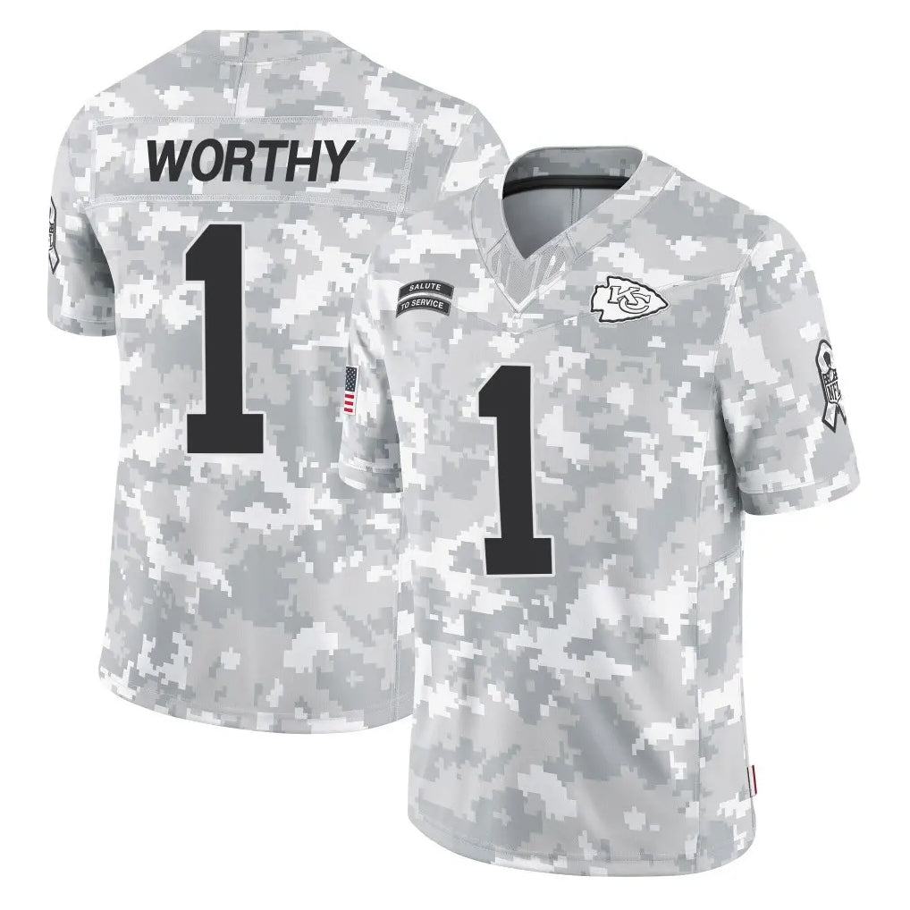 Kooe KC.Chiefs #1 Xavier Worthy Player Arctic Camo Salute To Service Limited Game Stitched Jerseys
