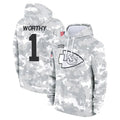 Kooe KC.Chiefs #1 Xavier Worthy Player Arctic Camo Salute to Service Hoodies Stitched Jerseys